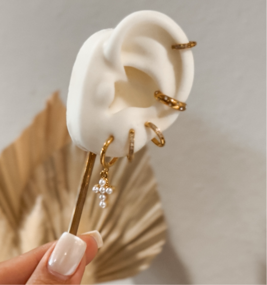 Pearl Cross Hoops