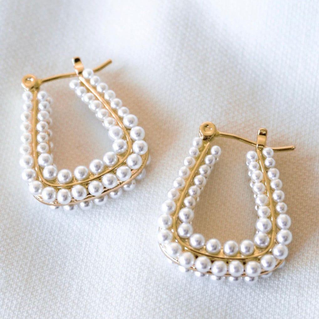 Triangle of Pearls Hoops