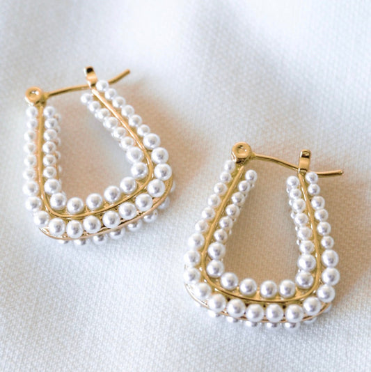 Triangle of Pearls Hoops