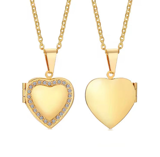 Sparkle Heart Locket Necklace (Medium)